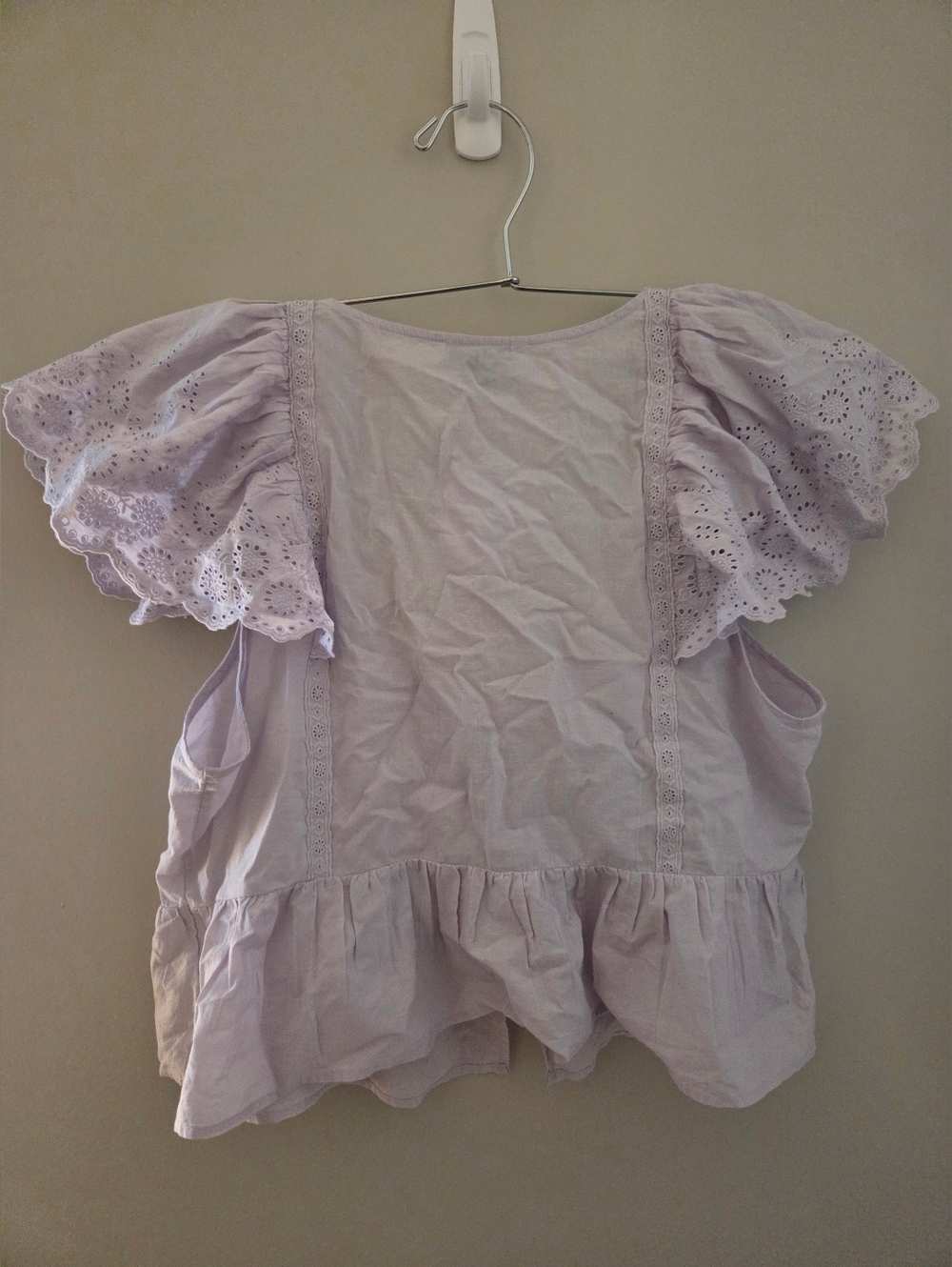 American Eagle Lilac Eyelet Peplum Cotton Top - Picture 2 of 3